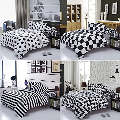 Ubersweet® 3 Or 4pcs Polyester Fiber Black White Stripe Plaid Stars Reactive Print Sets