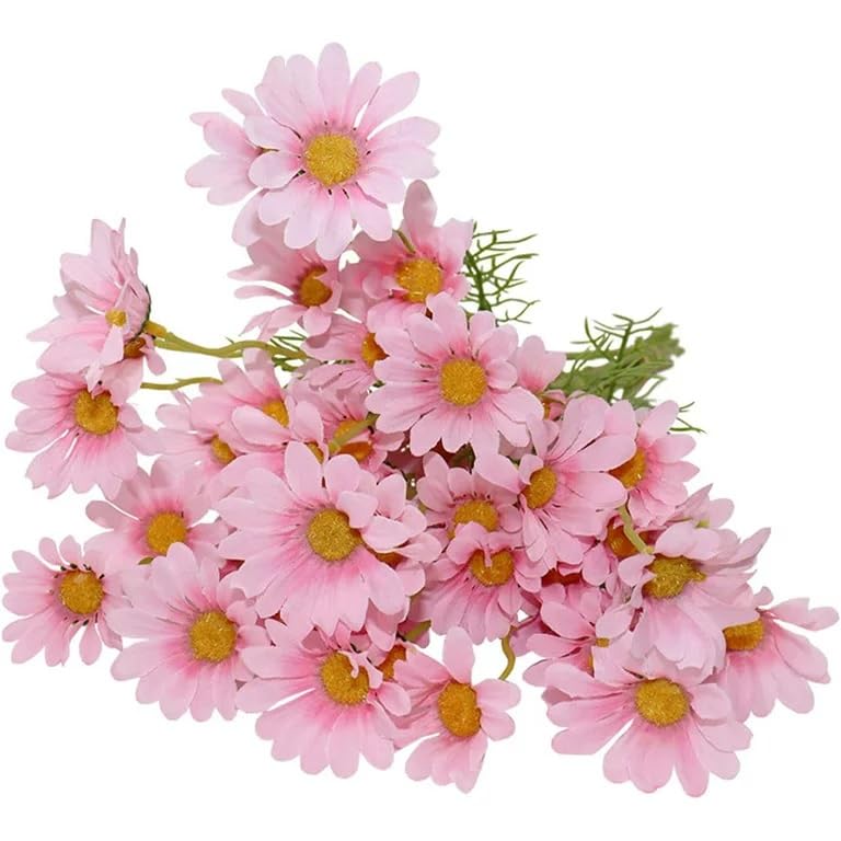 Wrixty 10 Head Artificial Daisy Flower Small Fake Daisy Silk Flowers Home Decoration Chrysanthemum Simulation Flower Wedding Birthday Party (Daisy Pink)