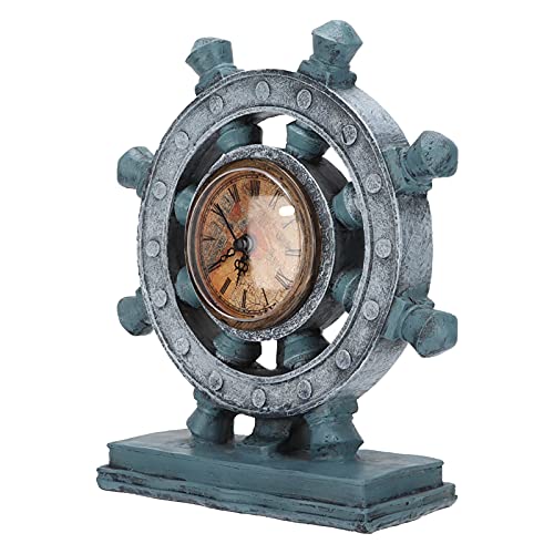 Retro Desk Clock, 6.5 X 2.6 X 8.7in Nostalgic Rudder Shape Outdoor Clock European Retro Clock Retro Mirror Frame for Study Room for Office for Living Room