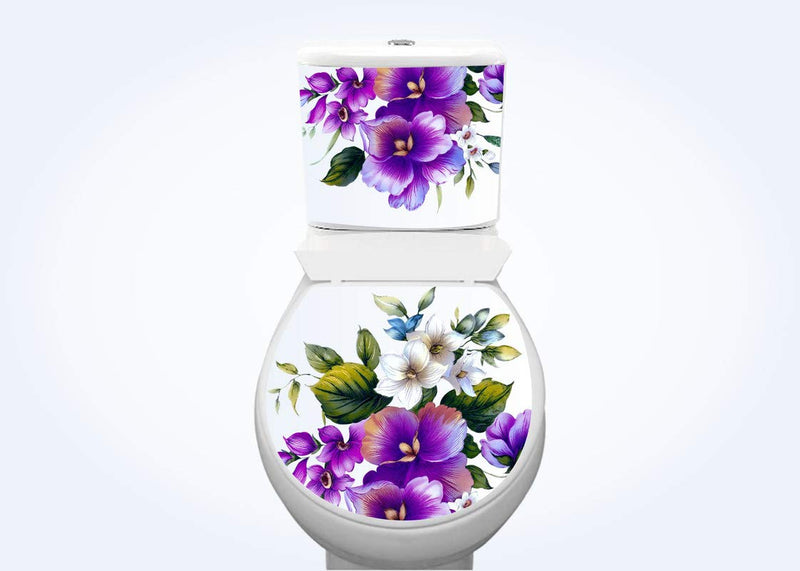 DivineDesigns™ Purple Flowers Toilet Seat Sticker (Size :- 38 X 33 cm)