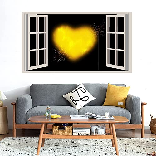 GADGETS WRAP Printed Wall Decal Sticker Fake Window Style Decal (90cm x 50cm) - Yellow Heart