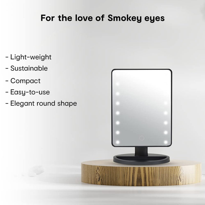 Anko LED Mirror/Black LED Mirror/Stylish and Classy Acrylonitrile butadiene styrene (Bottom Base and Plastic Frame), Glass (Mirror)