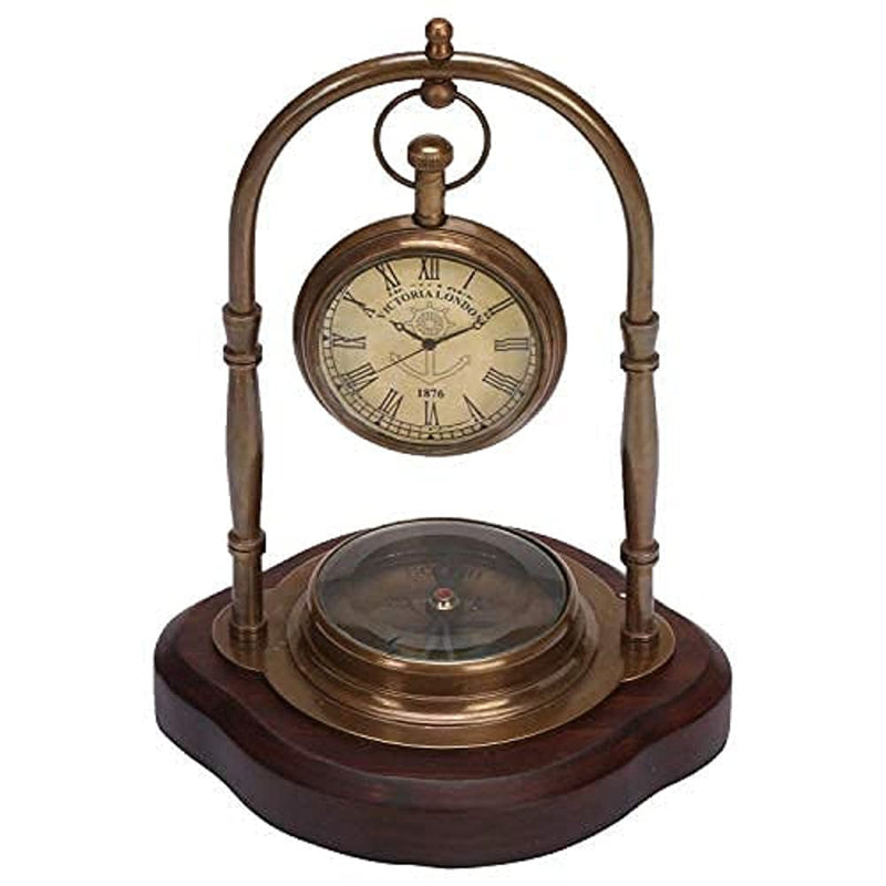 vintage collection Brass Table Clock with Compass -01245