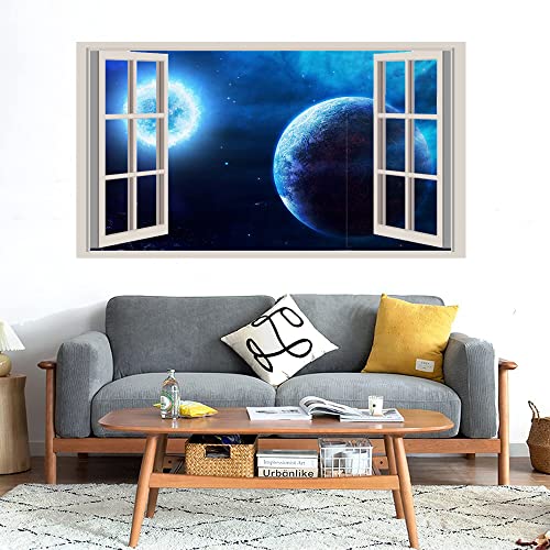 GADGETS WRAP Printed Wall Decal Sticker Fake Window Style Decal (90cm x 50cm) - Two Planets