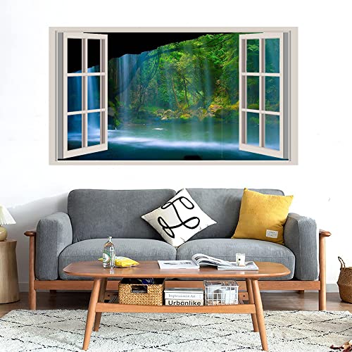 GADGETS WRAP Printed Wall Decal Sticker Fake Window Style Decal (90cm x 50cm) - Waterfall Jungle