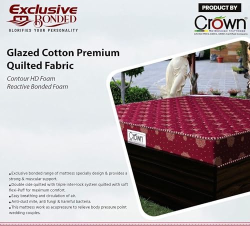 Crown Mattress | Glazed Cotton Premium Quiled Fabric Contour HD | Reactive BONDDED | BOUBLE Layer Super Soft Pilling Foam | 11 YERAR Warranty (72x60x5, Queen)