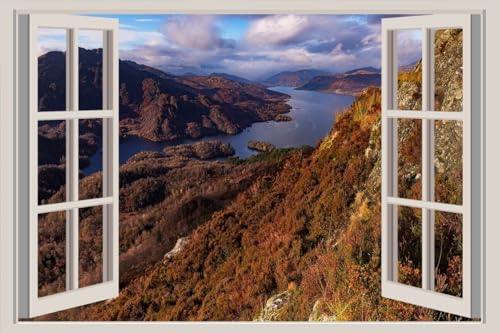 JVERF - JZZA27514 Scotland Coast Rivers Autumn Trossachs National| Self-Adhesive Open Window Wall Sticker