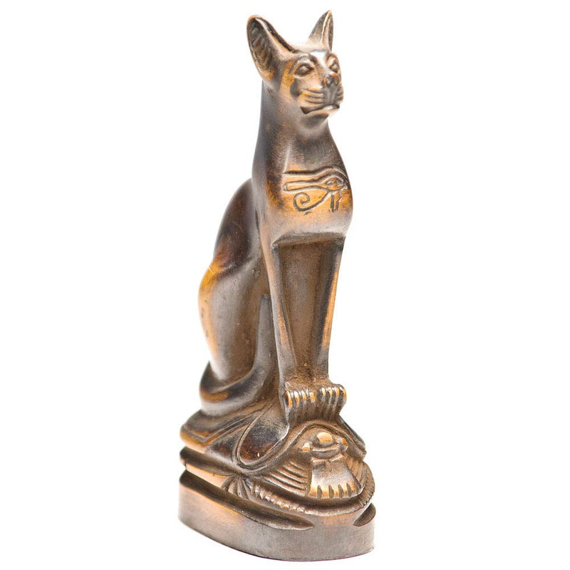 Discoveries Egyptian Imports Miniature Bastet Cat Goddess with Scarab Statue - Antiqued Brown - 3.75" - Made in Egypt