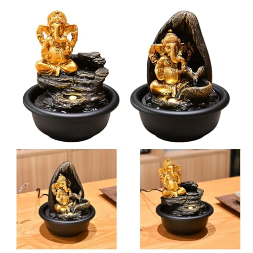 SAZ DEKOR Ganesha Statues Tabletop Water Fountain Decorative Waterscape Rock Waterfall Without Backdrop