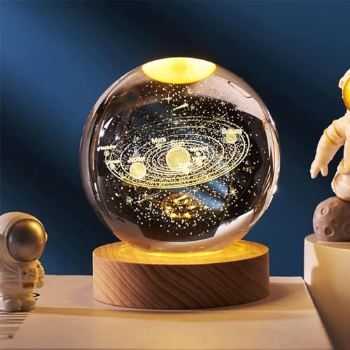 MOJIBE 3D Moon Crystal Ball LED Night Light Ball Projection Lamp Planet Model Birthday Christmas Gifts For Boyfriends Husband, Night Light Galaxy Planet Art Gifts Lamp (Multi Design)