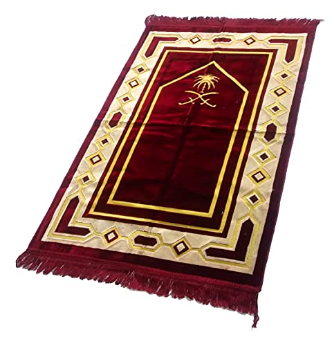 Weavers Villa Prayer Mat/Aasan/Meditation Mat/Multipurpose Velvet Rug Mats [Size: 70cm X 110cm] (Maroon)