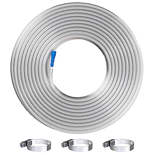 ORILEY 30Mtr 0.5 Inch Braided Water Pipe with Hose Connector/Jointer/Nozzle & Clamps Lightweight Flexible Gardening Cleaning Outdoor-Indoor Use (98 feet, Transparent)