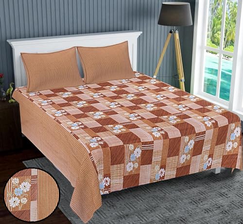 Homestic Double Bedsheet|Cotton 120 TC Luxury Printed Soft & Lightweight Bedsheet with 2 Pillow Covers (Brown)