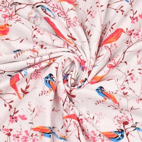 BED-SHEET.COM 150 GSM 100% Mulmul Parakeets Single Bed Reversible Blanket/Duvet/Quilt/AC Dohar(90" X 60"), Pink