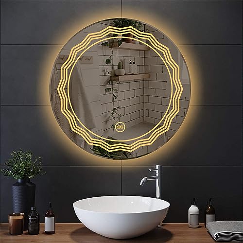 Spark Glass Round LED Sensor Mirror. (LedColour: White, Warm White, & Mix Light) - (Size:24x24 Inch)