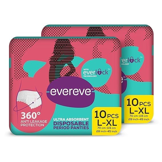 EverEve Disposable Period Panties, L-XL 2*10's Pack with 360° Protection with 0% Leaks, Sanitary Protection for Women & Girls, Ideal for Maternity Delivery, Postpartum, and Overnight Heavy Flow Needs