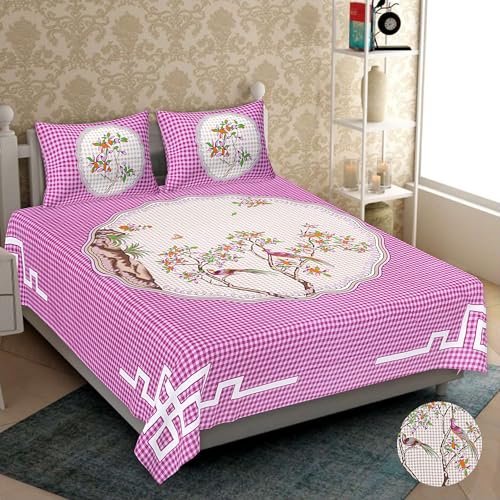 140Tc Pure Cotton Double BedSheet with Two Pillow Covers | 90 X 100 Inches |EXL-222|(Pink)