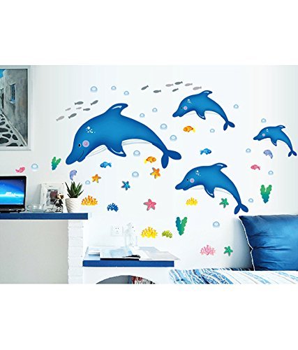 Nyati Designs Cartoon Dolphins Star Fish Underwater Creatures' Wall Sticker (PVC Vinyl, 90 cm x 60 cm),Multicolour