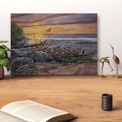 GADGETS WRAP Canvas Gallery Wrap Framed for Home Office Studio Living Room Decoration (14x11inch) - Nungua Fishing Village