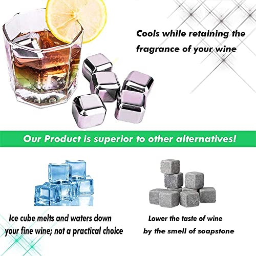 SYGA Stainless Steel Whiskey Stones Ice Cubes Reusable for Whiskey, Vodka, Liqueurs, Wine, Beverage Juice or Soda - Pack of 8