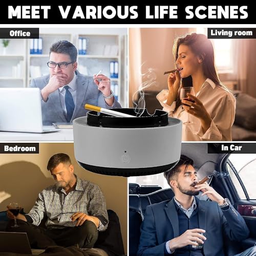 Sevia Portable Easy To Clean Ashtray Self-Extinguishing Ashtray Cigarette Ashtray with Spinning Tray Non-Slip Base Suitable for Home Office (Grey)