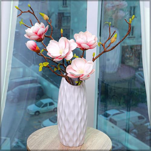 YATAI Pack of 2 Yulan Magnolia Artificial Flowers Spray Branches Artificial Plants Leaf Silk Flowers Wholesale Fake Flowers for Home Table Vase Centerpiece Festival Ornament Wedding Decor (Pink)