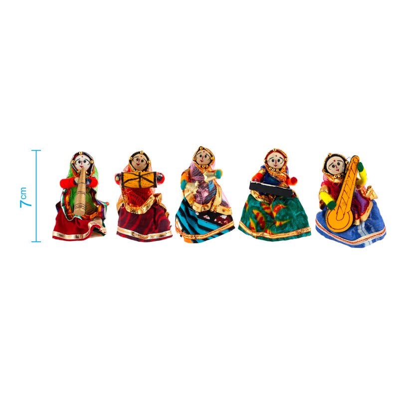 JH Gallery Traditional Rajasthani Handmade Decorative Puppet Doll Fridge Magnet (Set of 5) (Female Dolls)