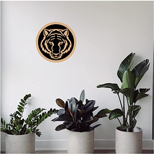 DOTME Tiger Face Wooden with Vinyl Sticker Decorative Design Wall Décor for Home Boys Kids Bedroom Living Room Hall DIY Art 8 INCH (Black)