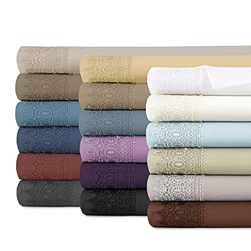 Full, Steel Gray : Southshore Fine Linens® 4-Piece 21 Inch Deep Pocket Sheet Set with Beautiful Lace - Steel Gray - Full