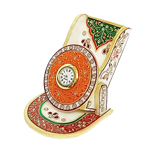 Handicraft Kingdom Mobile Holder For Bedroom | Cell Phone Desktop Stand With Inbuilt Small Clock & Pillar Clock For Kitchen Living Room & Office Table | Approx Size (4.5 Inch) & Wt (1050 Gm) Pack Of 2