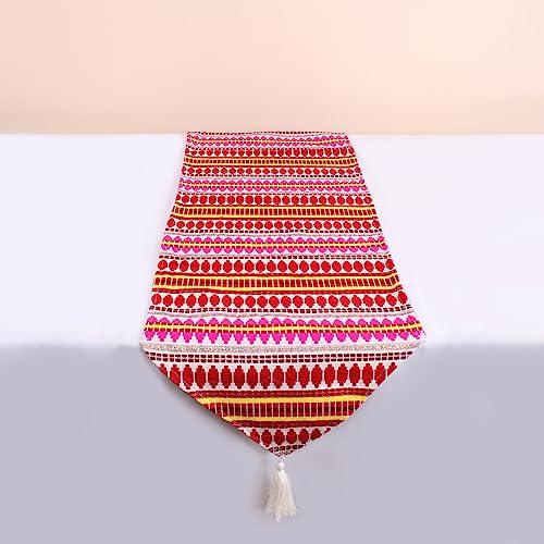 STITCHNEST Aztec Red Woven Fabric Table Runner with Tassel (13 X 60 Inches)