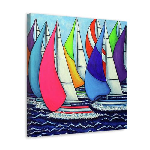 GADGETS WRAP Canvas Gallery Wrap Framed for Home Office Studio Living Room Decoration (17x17inch) - Rainbow Racing Regatta