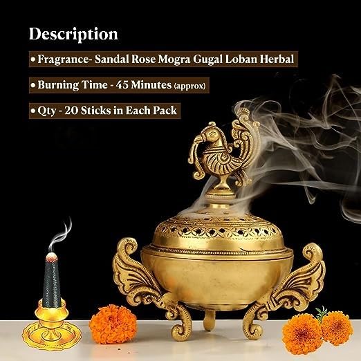 DHOOP Zipper Pouch VIDHAN Wet DHOOP | Herbal | Long Lasting Fragrance for Daily Pooja, Havan, Meditation and Yoga | 20 Sticks in Each Packet Pack of 5 (KASTURI KEWDA LOBAN GUGGAL Aroma)