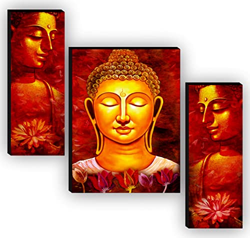 SAF Religious Radhe Krishna UV Textured Painting Set of 3 (18 Inch X 12 Inch, Multicolour, SANFJM31085) & Set of 3 Buddha Paintings for living room Painting 12 Inch X 18 Inch SAF-JM7707