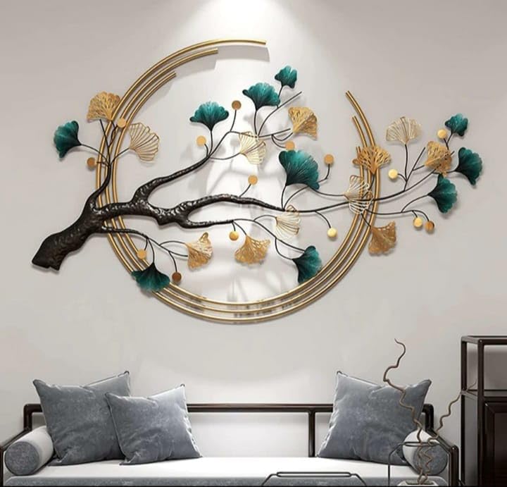 ULTRA SHINE HOME DECOR 3D Metal Art Tree Leaf Wall Hanging Sculptures for Modern Home Decoration, Bedroom, Living Room, Hotel & Restaurant (52 x 28 Inch)