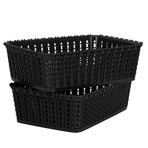 Cutting EDGE Plastic Multipurpose Sturdy Storage Baskets for Cosmetics Office Fruit Vegetable Bathroom Stationary Home Basket with Handle - (Black, Set of 2, Mini)