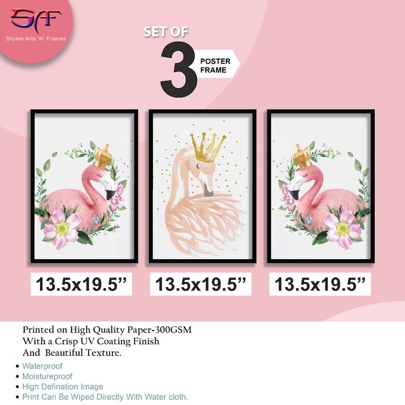 SAF paintings Set of 3 Flamingo Theme Wall Painting for Home Decoration SA-BLACKMX33500