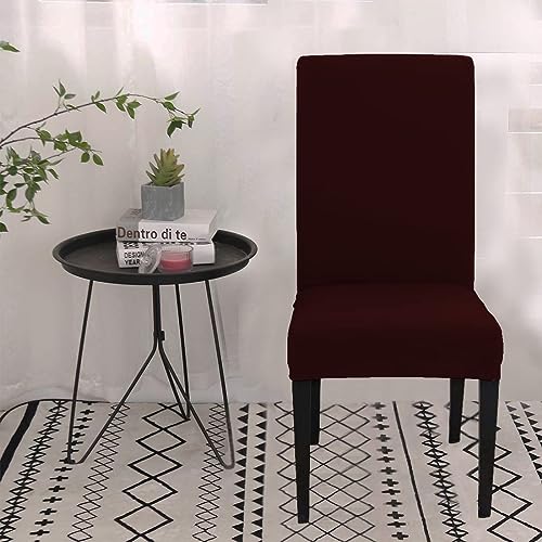 HOTKEI Pack of 6 Wine Dining Table Chair Cover Stretchable Slipcover Seat Protector Removable 1pc Polycotton Dining Chairs Covers for Home Hotel Dining Table Chairs