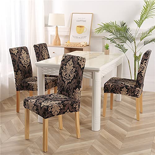 Styleys Polyester, Polyester Blend Stretchable Printed Washable Elastic Dining Chair Covers (SLMC123 Royal Black/Gold, Large) - Set of 6