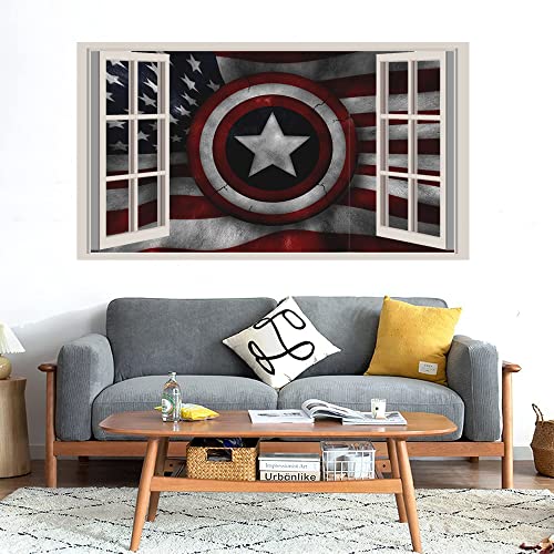 GADGETS WRAP Printed Wall Decal Sticker Fake Window Style Decal (90cm x 50cm) - Captain America