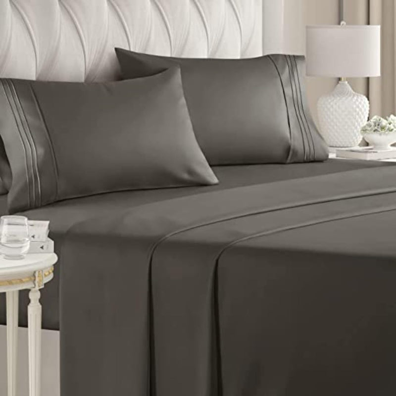 SEM B GRA - Flat BedSheet with 2 Pillow Covers 600 TC 100% Egyptian Cotton Bedsheet Comfortable & Durable Hotel Quality Sheet (Queen_90x102, Dark Gray)