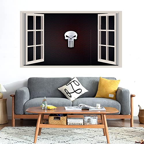 GADGETS WRAP Printed Wall Decal Sticker Fake Window Style Decal (90cm x 50cm) - Punisher Skull Logo