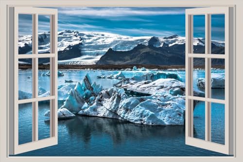 JVERF - JZZA22616 Iceland Lake Mountains Ice| Self-Adhesive Open Window Wall Sticker