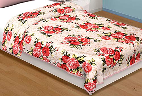 ROMAN HOME Flowers Print 40% Cotton & 60% Microfiber Single Bed Reversible AC Blanket/AC Dohar 240x210cm.