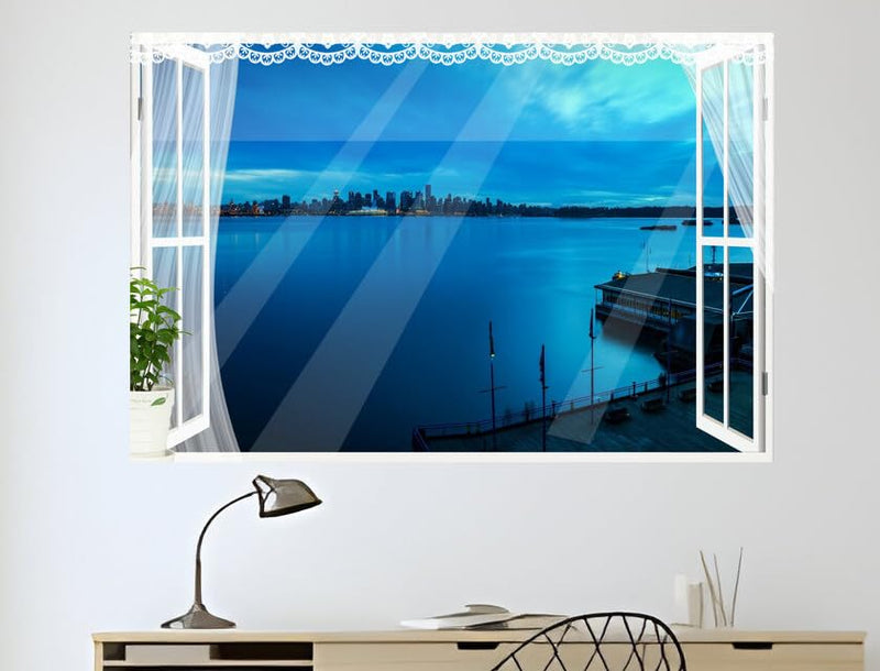 JVERF - JZZB02083 Canada Rivers Marinas| Self-Adhesive Open Window Wall Sticker