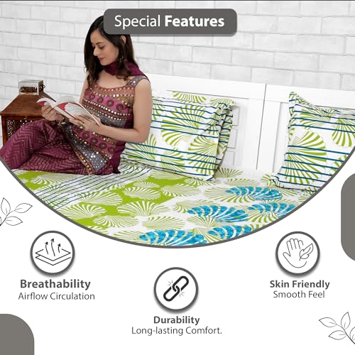 Divine Casa 144 TC 100% Cotton Single Bedsheet with 1 Pillow Covers | Softtouch and Cozy Floral Print Flat Bed Sheet for Home (Acid Lime, 145 x 223 CM)