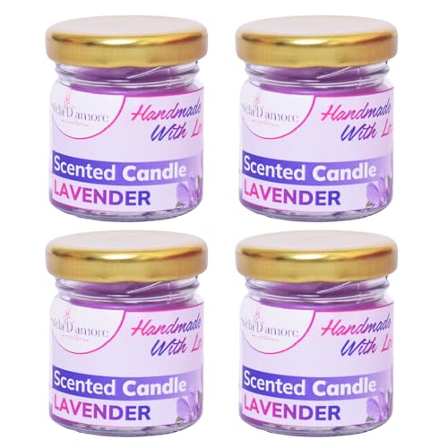 Vela D'amore Candles Lavender Fragrances Organic Hand Poured, Soy Wax Scented Jar Candles-100ML Each(Pack of Lavender)(Lavender-4 Pcs)