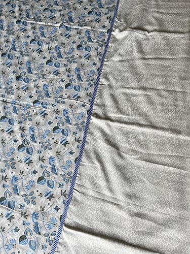 Double Bed Cotton Dohar with Blue Floral Print, 220 x 230 cm