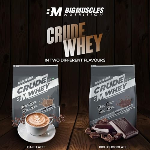 Bigmuscles Nutrition Crude Whey - 1 kg (Rich Chocolate) | US FDA REGD. BRAND | Whey Protein Concentrate 80%, 24g Protein, 5.5g BCAA, 4 g Glutamine