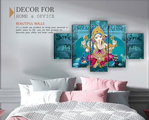 SAF paintings Ganesha Paintings for Living Room | Painting for Wall Decoration | 3D Wall Art for Bedroom | Ganesha Religious Wall Painting Set of 5 (127 x 76 cms) SANFBL32210